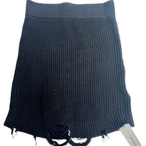 SER.O.YA Gwenyth Ribbed Knit Skirt Black XS Distressed Hem NWOT